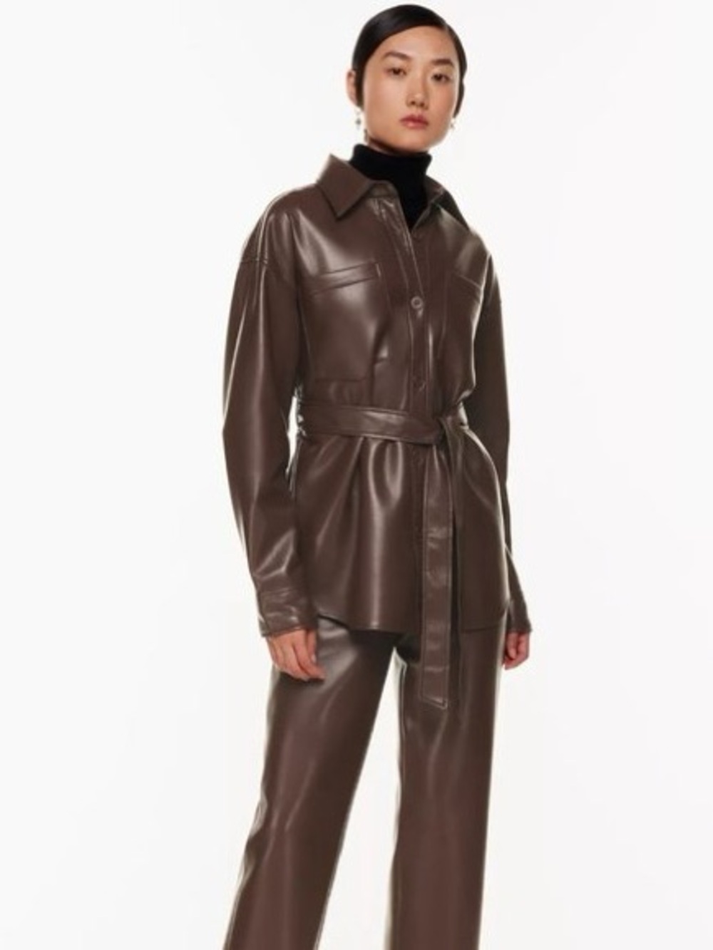 Aritzia Babaton Ava Vegan Leather Shirt Jacket Coffee Bean Brown M NWT